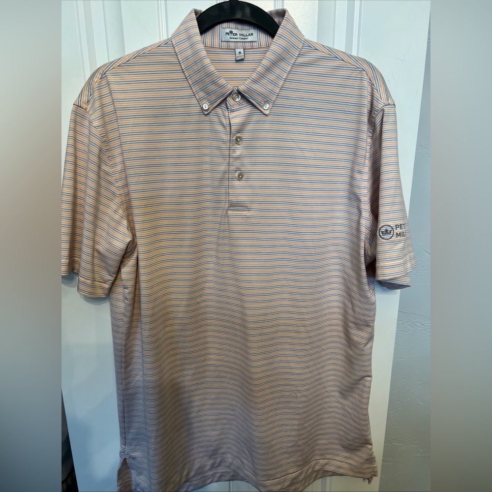 Peter Millar Summer Comfort Men's Striped Polo Shirt - Yellow, Grey and White